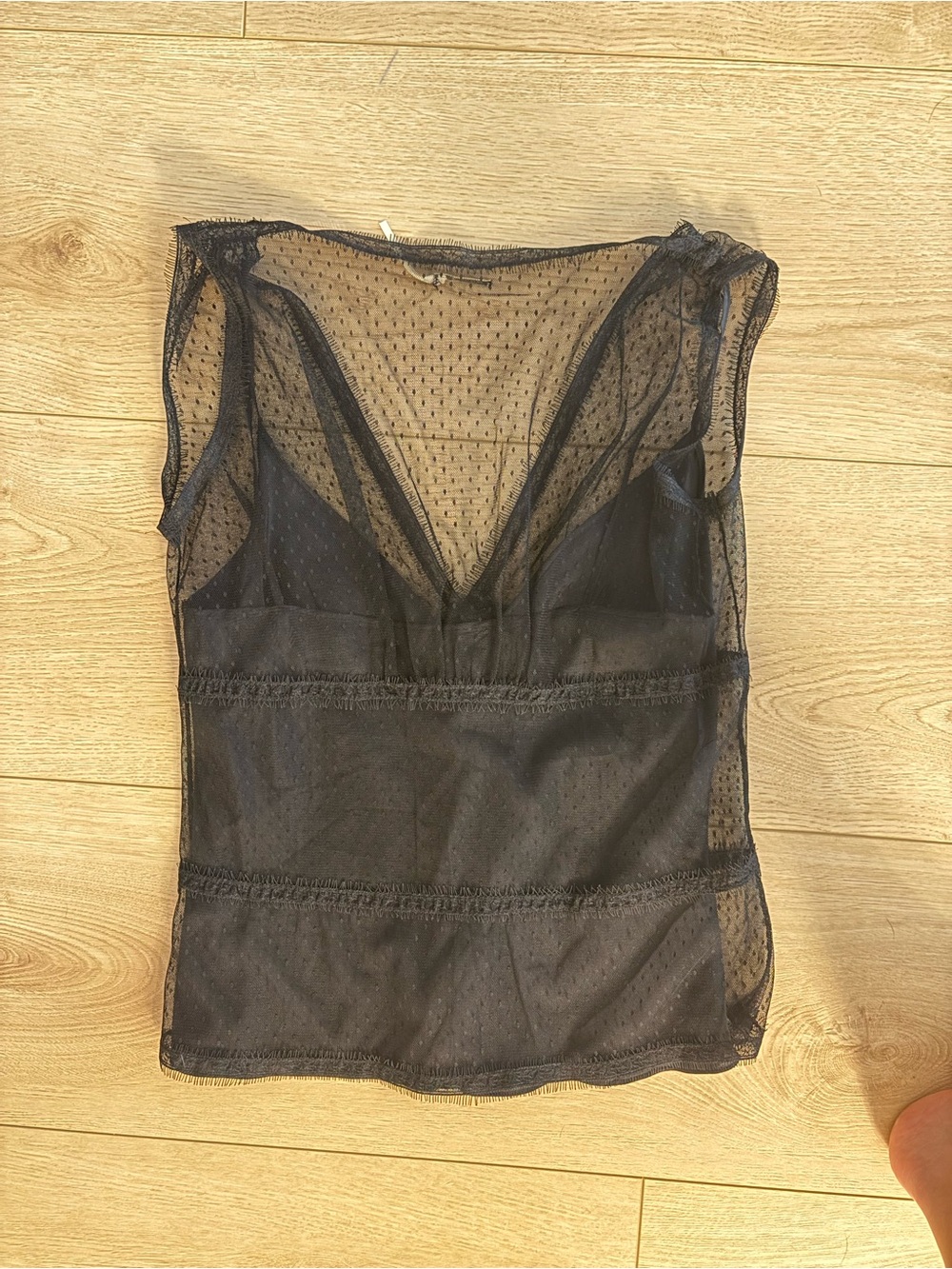 Max Studio Black Sheer Dot Mesh Camisole